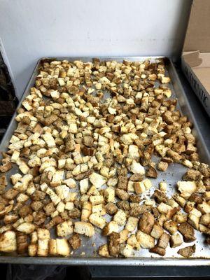 Freshly baked croutons for our made-to-order salads!