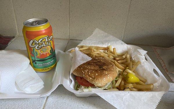 Birthday Cheeseburger and Fries combo with Cactus Cooler.