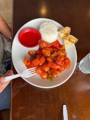 Sweet and sour pork with steamed rice