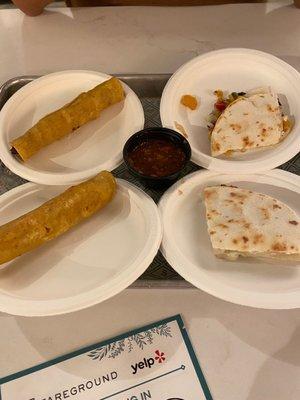 Chicken flautas and quesadillas