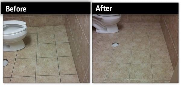 Check out this photo online for more clarity, but you can clearly see the dirt removed from the grout lines.  Wow.