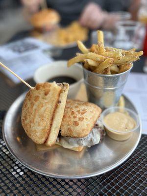 Burger Dip (their take on the French dip sandwich but with a burger patty). Delish!