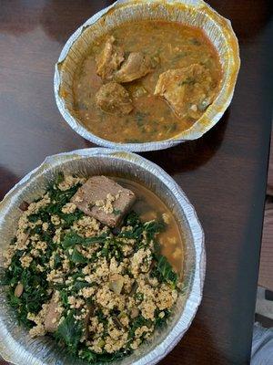 Okra soup with goat, Egusi soup with beef