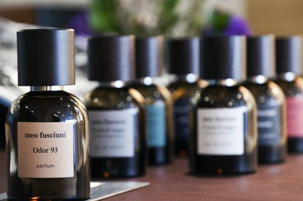 Our boutique also offers a curated selection of handmade goods other than glasses. Shown here, Meo Fusciuni personal fragrances from Italy.