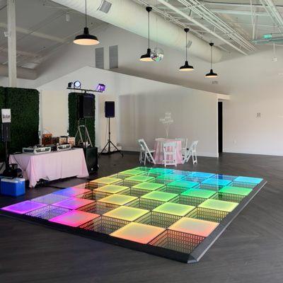 LED Dance Floor Rental with matte and 3D mirrored dance floor tiles in a checkerboard pattern at JULEP Venue near Downtown San Diego.