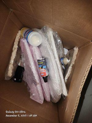 Content from storage container thrown into a sealed boxed that they unsealed.