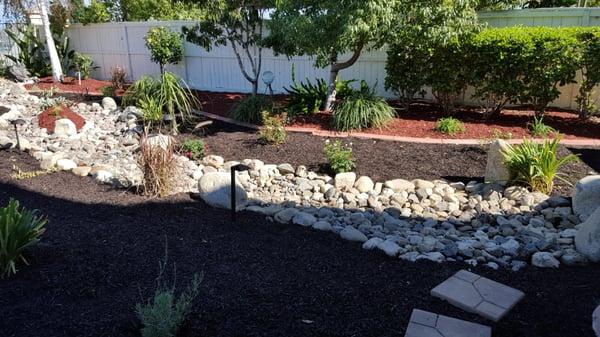 This is a dry riverbed that at the starting point theirs a beautiful view and ends at a pair of wooden raised planters