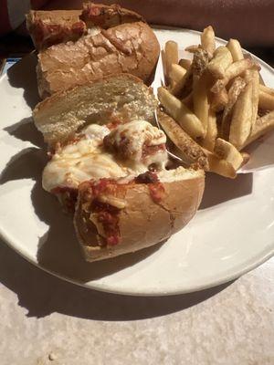 Meatball sub and fries