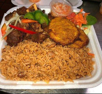 Fry pork and rice an beans