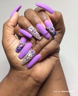 Matte purple with rhinestones design