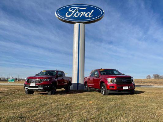 A pair of Rapid Red Ford Trucks