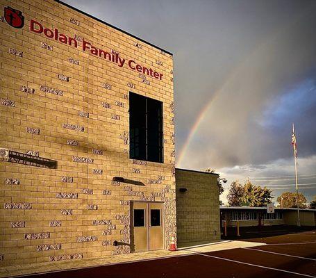 10/6/24 Rainbow  landing at Little Flower School. Thanks to donors like the Dolan Family for the expansion renovation.