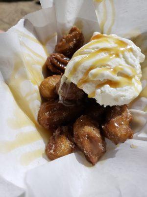 Churro Bites with Ice Cream and Caramel