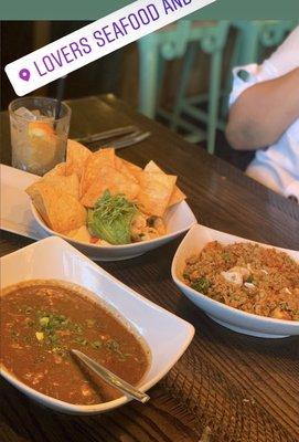 Gumbo, Ceviche, stir fry cauliflower rice