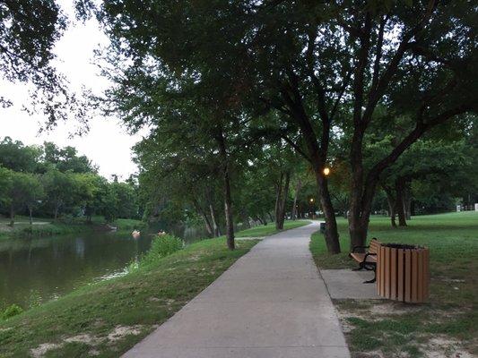 Trash bins, doggie bags, and benches along the way