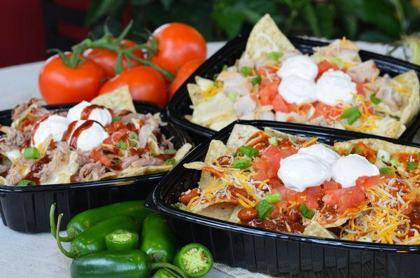 Petro Nachos, Chicken {grilled, BBQ or Buffalo} Nachos or BBQ Pulled Pork Nachos. Nothing bigger or tastier in any fast food restaurant!