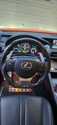 Custom RC F steering wheel in CARBON W/Blue stitching. Perfect!