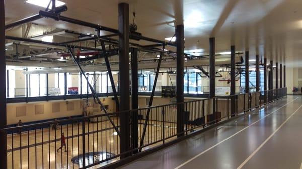 Indoor track above basketball courts