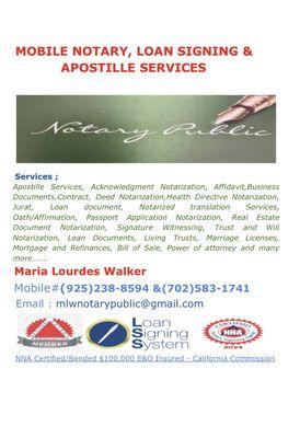 Mobile Notary, Loan Signing and Apostille Services, serving California Bay Area and nearby county.