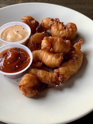 Bang Bang shrimp with sauce on side.  Huge 16 count shrimp perfectly fried and even better with my the wonton soy/chili oil/ponzu sauce.