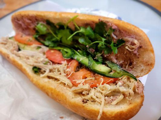 Banh mi ga cha bong (shredded chicken) with added pate. Generous amount of delicious pate!! Thank you!