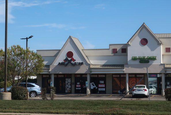 Strip mall storefront.