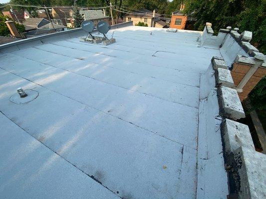 Flat roof system installed.