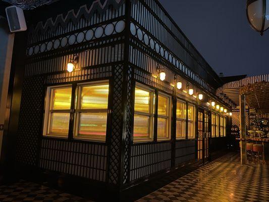 The outside of the diner and a little of the pool bar