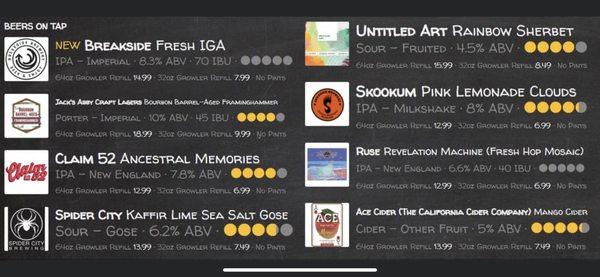 Draft menu! Grab a pint & browse their amazing beer selection. Or bring your growler & fill up!