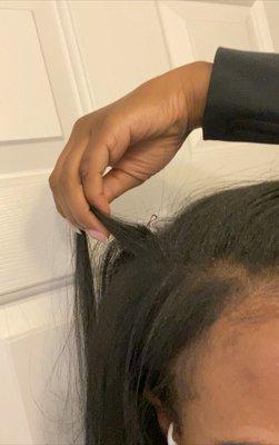 This is one of the mini tracks that she did not actually tighten to my scalp.