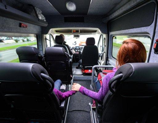 Family inside a van