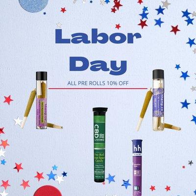 All Pre Rolls 10% off For Labor Day