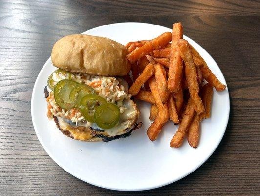 Jerk Chicken Sandwich with Sweet Potato Fries - Mmm!