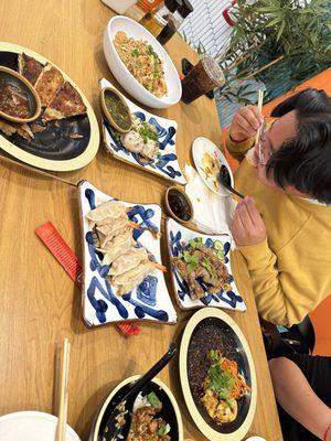 Assorted dumplings, pork chops and pancake