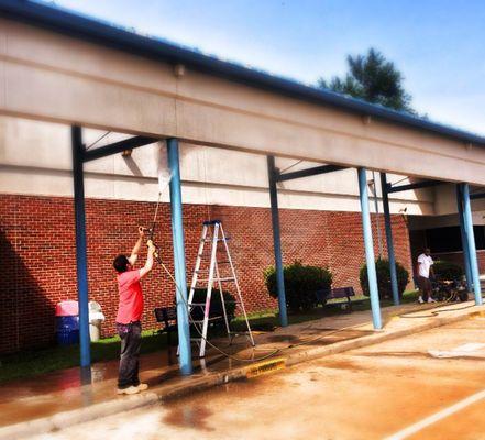 Pressure Washing before painting Exterior Building at Chapel Hill Middle School