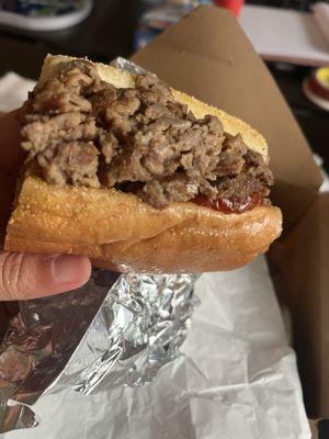 Original cheesesteak with cheese wiz, and onions with peppers