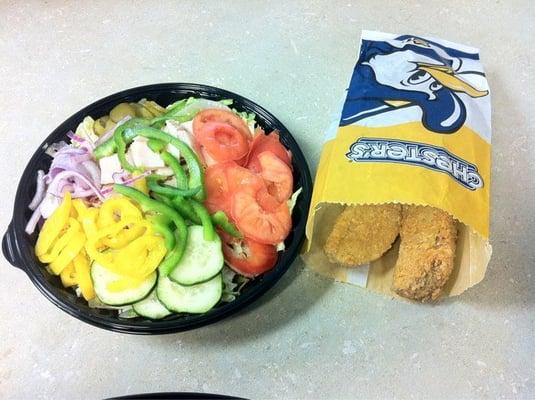 My favorite combo: a subway salad w/ Chester's potato wedges!