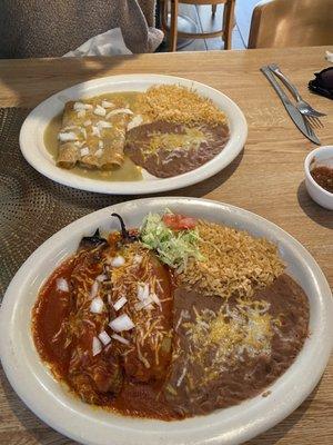 Cheese enchiladas (top) and chile relleno (bottom)