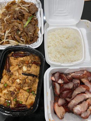 Bbq pork, Beef flat noodle, mapo tofu