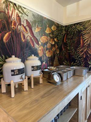 Our signature Earth Bar! Come and create your own soil or soilless potting mix, amendments and refill station for our plant care tonics