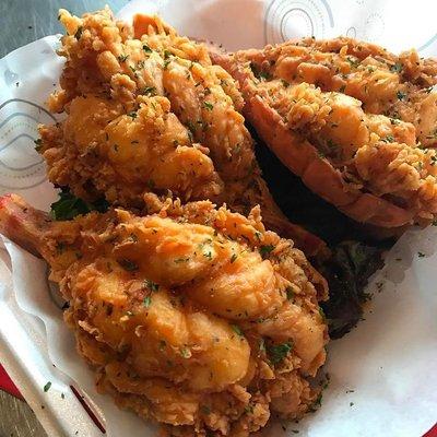 Fried Lobster. Good alone and better with a flavor sauce!