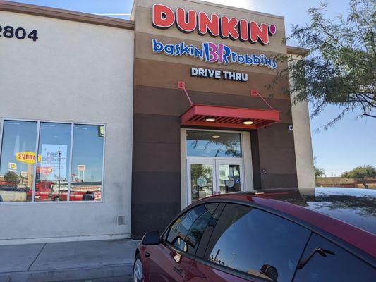 Store entrance. Dunkin' Doughnuts and Baskin Robbins Ice Cream combined. The best of both worlds.