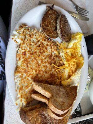 The Sausage , 2 eggs , toast w/hash browns.