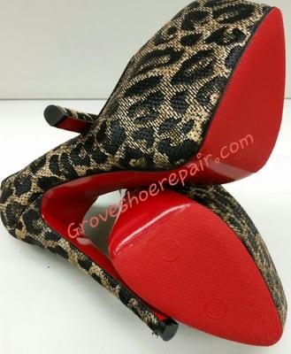 Red Sole Covers -- sole covers come in many colors. They are thin, wear a long time, non slip, and waterproof.