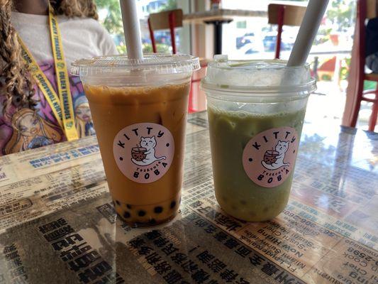 Thai Tea & Mango Matcha with Lychee Boba