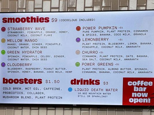 Smoothie menu