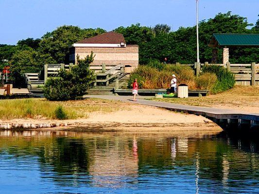 Looking towards Shore from fishing dock.Wifey in red.