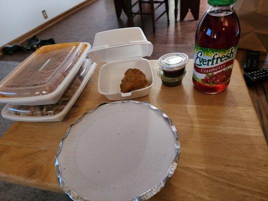 Chicken tikka masala, 1 chicken samosa, papri chaat, and cranberry juice (not as advertised) 61 bucks