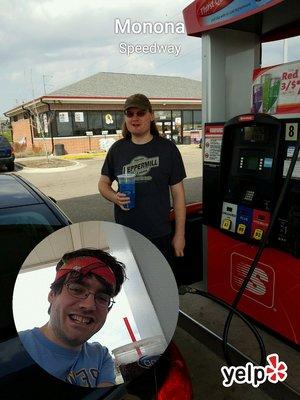 Billy and olde davidington fuel up at the world's best gas station: speedway