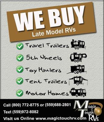 Selling your RV?  Give us a call 559-688-2801